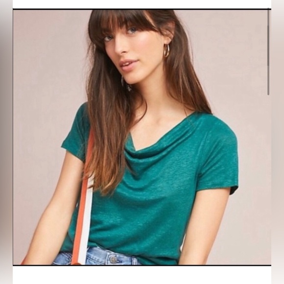 Anthropologie Maeve Tie Back Drape Front Top - Size Medium 100%‎ linen - Picture 1 of 7